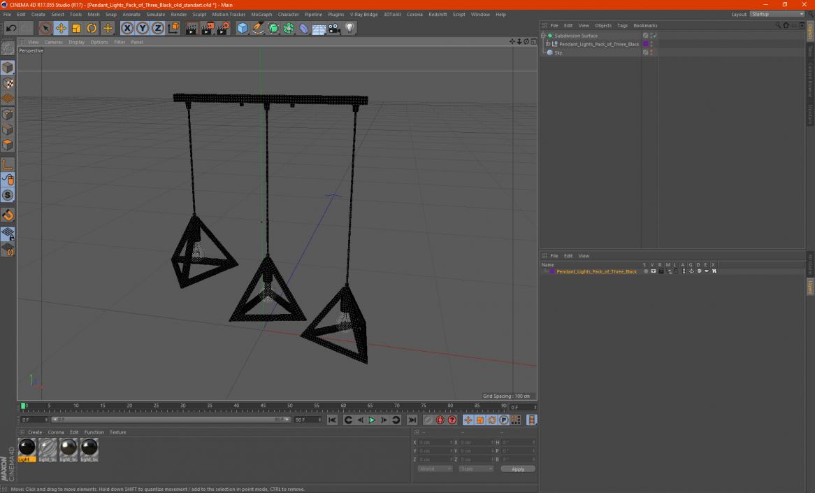 Pendant Lights Pack of Three Black 3D model