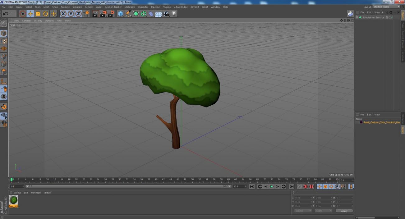 Small Cartoon Tree Crooked Handpaint Texture 3D model