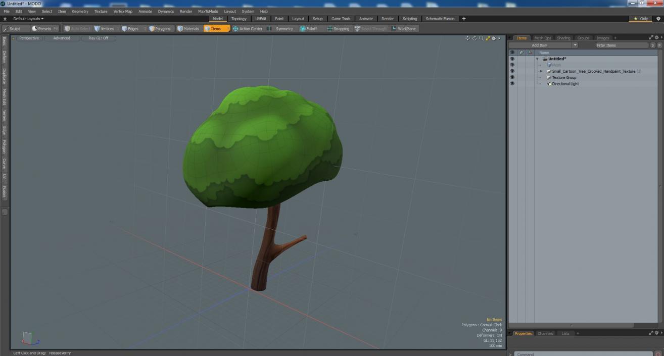 Small Cartoon Tree Crooked Handpaint Texture 3D model