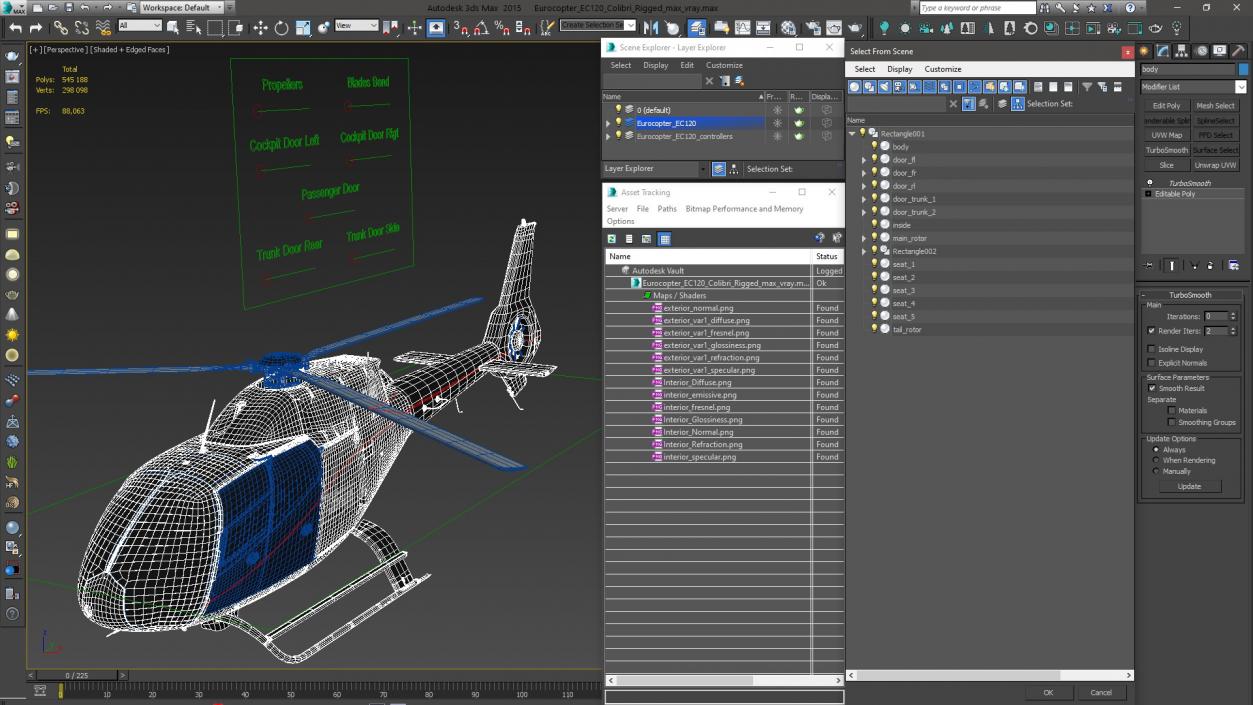 3D Eurocopter EC120 Colibri Rigged