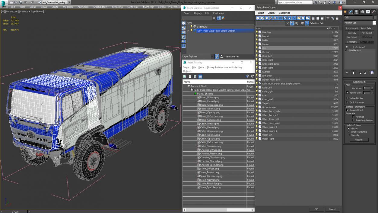 3D Rally Truck Dakar Blue Simple Interior model