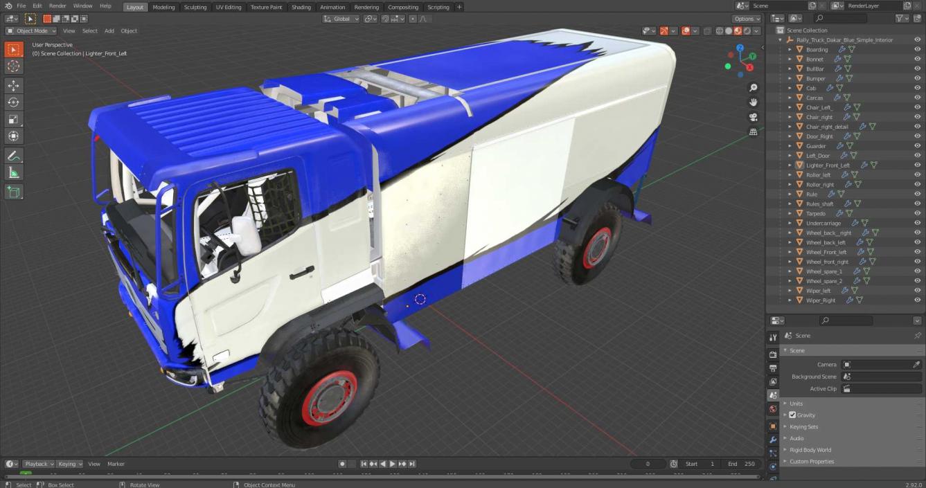 3D Rally Truck Dakar Blue Simple Interior model