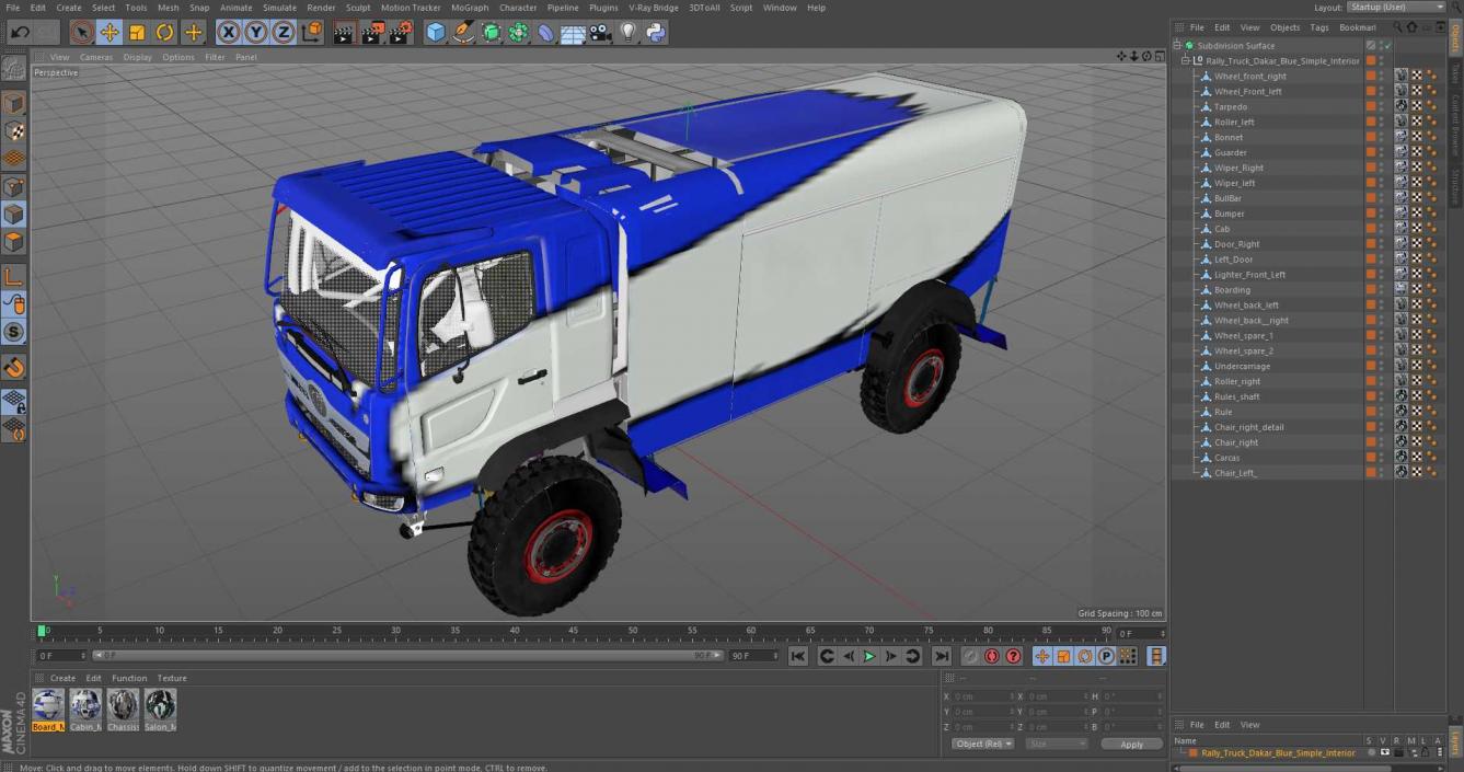 3D Rally Truck Dakar Blue Simple Interior model