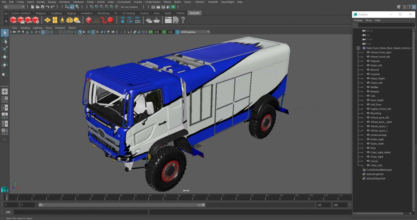 3D Rally Truck Dakar Blue Simple Interior model