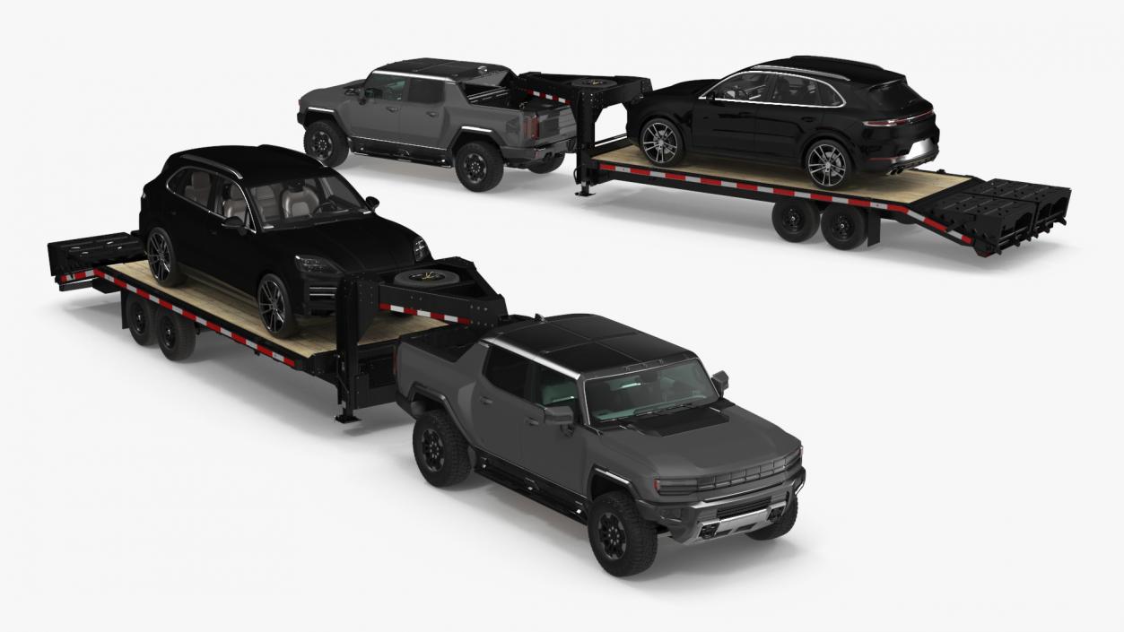 Pickup Truck with Gooseneck Trailer and Crossover 3D model