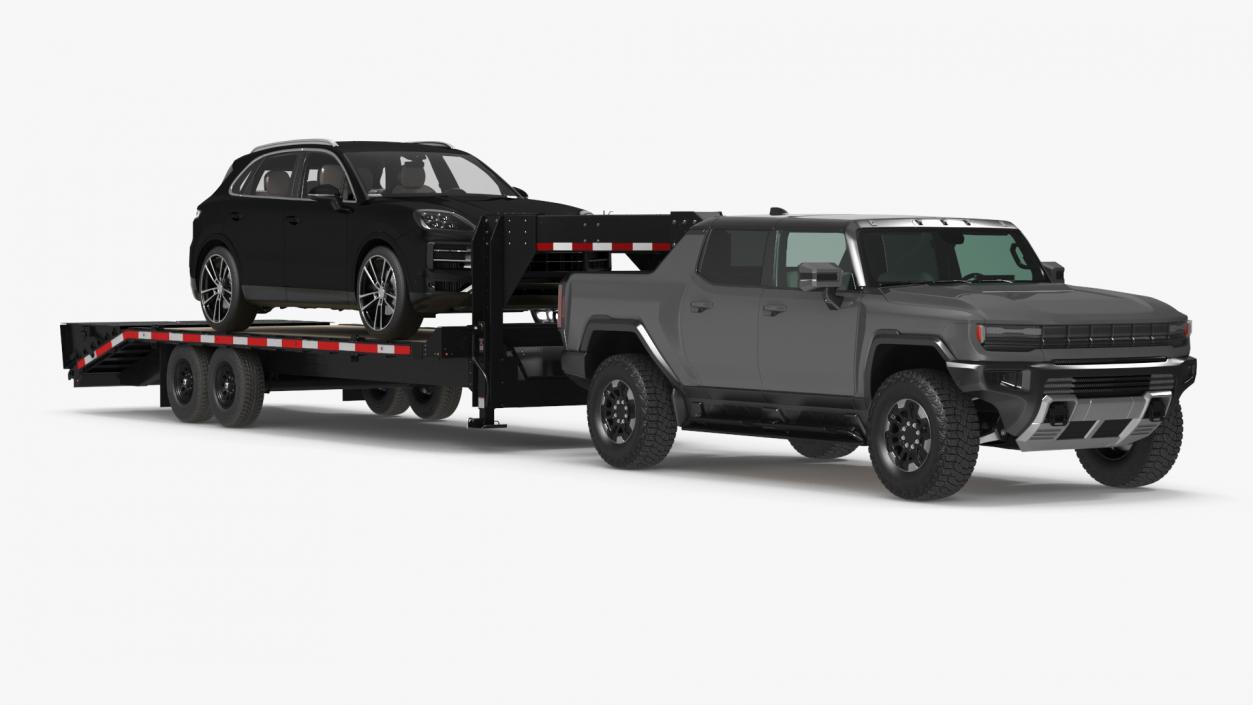 Pickup Truck with Gooseneck Trailer and Crossover 3D model