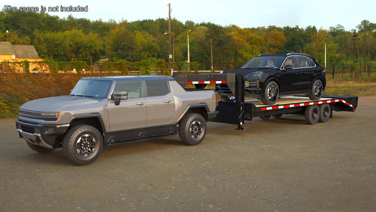 Pickup Truck with Gooseneck Trailer and Crossover 3D model