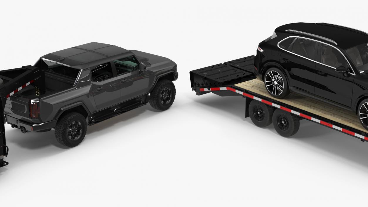 Pickup Truck with Gooseneck Trailer and Crossover 3D model