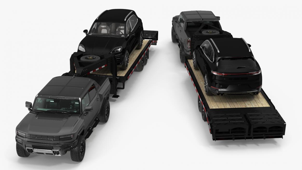 Pickup Truck with Gooseneck Trailer and Crossover 3D model