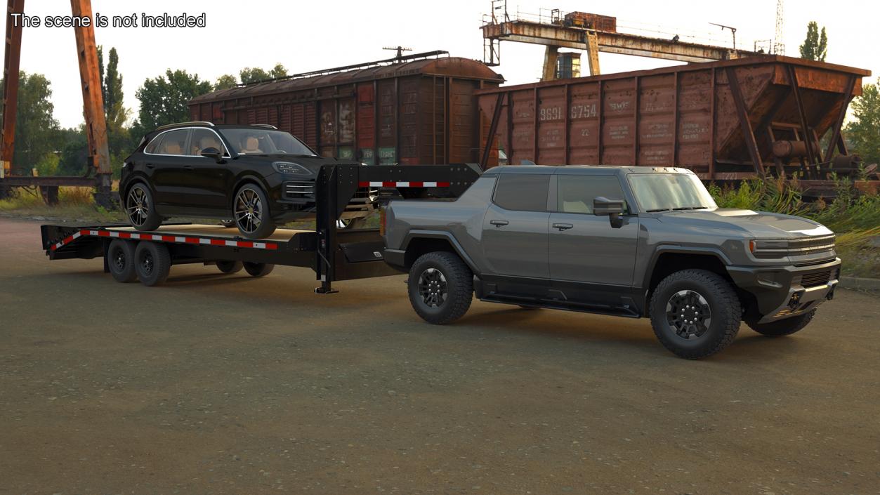 Pickup Truck with Gooseneck Trailer and Crossover 3D model