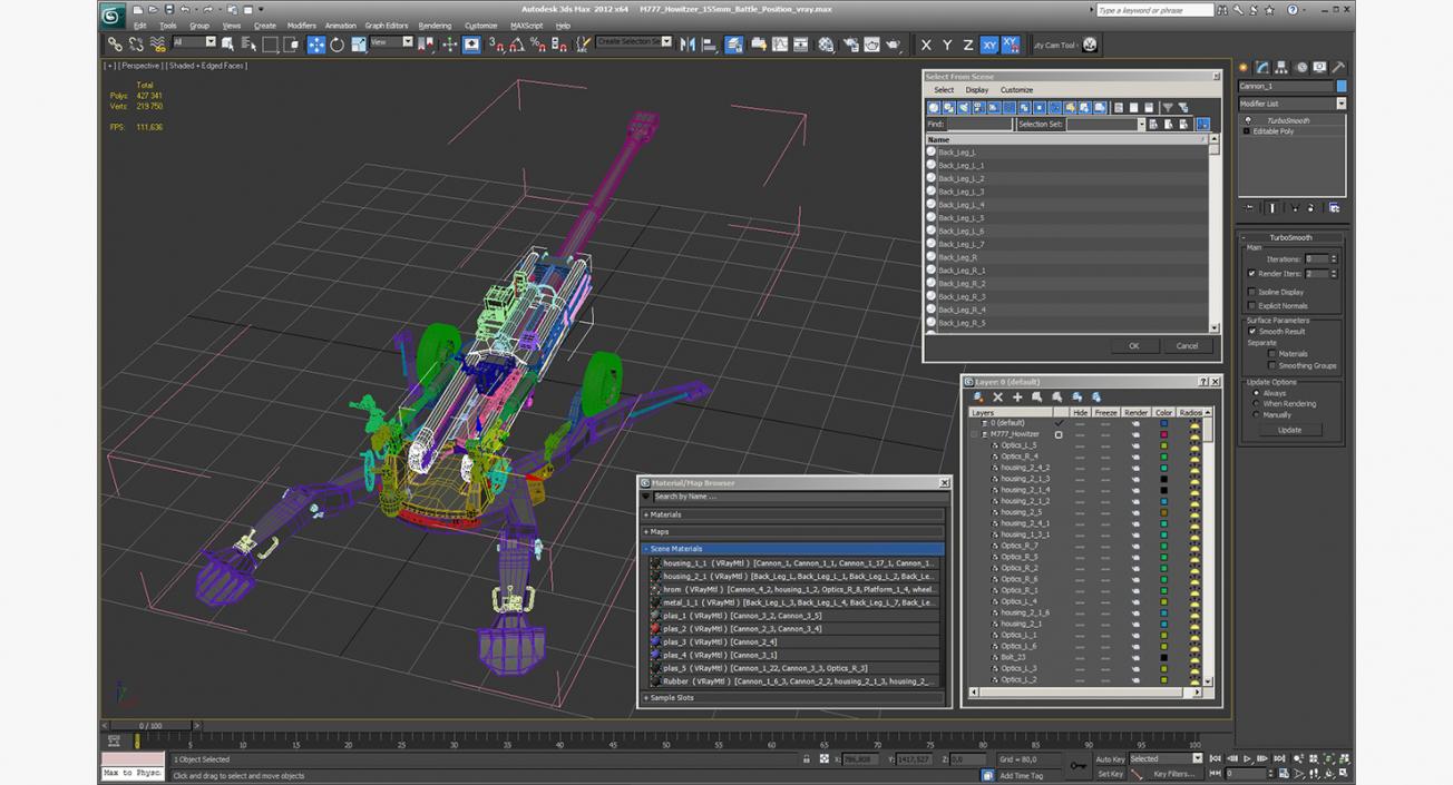 3D model M777 Howitzer 155mm Battle Position