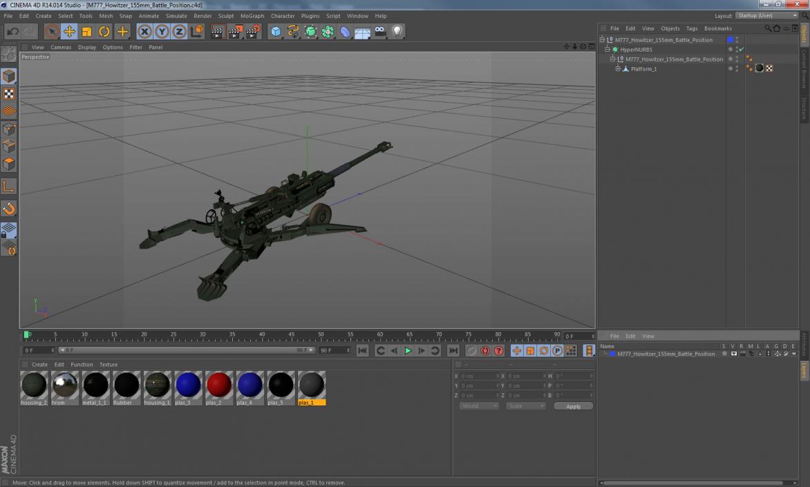 3D model M777 Howitzer 155mm Battle Position