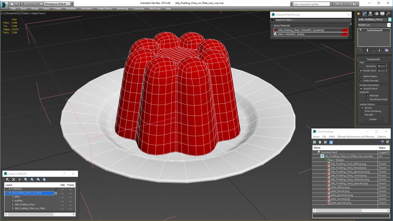 3D Jelly Pudding Chery on Plate model