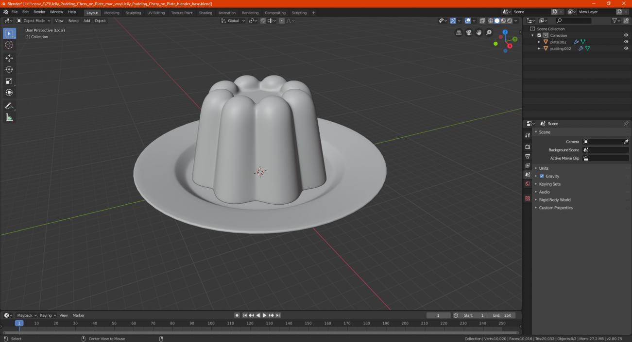 3D Jelly Pudding Chery on Plate model