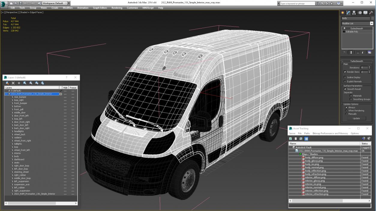 3D 2022 RAM Promaster 136 Simple Interior model