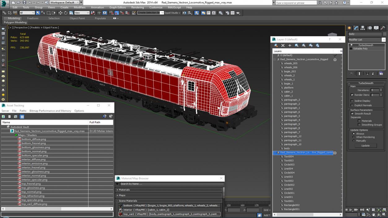 Red Siemens Vectron Locomotive Rigged 3D