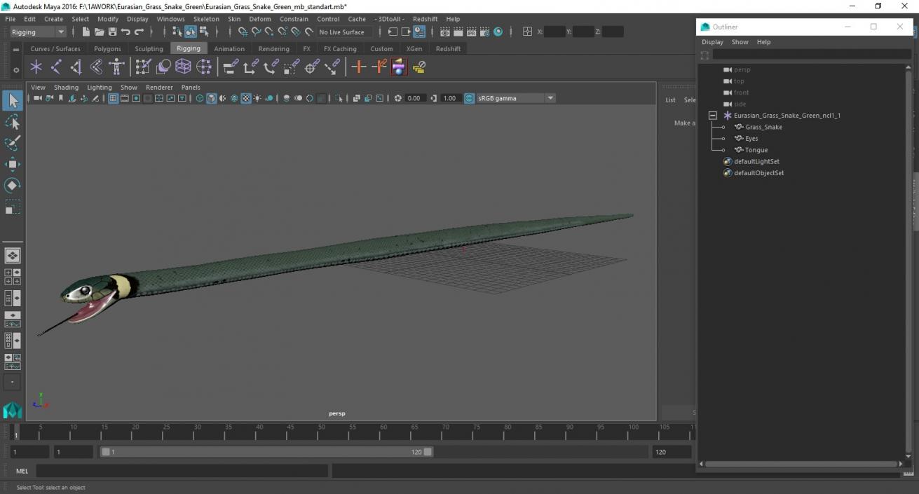 3D Eurasian Grass Snake Green 2 model
