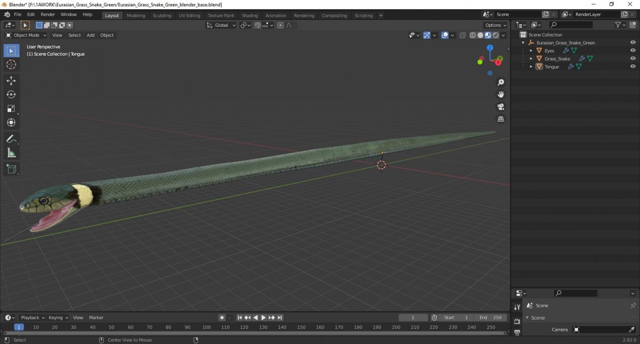3D Eurasian Grass Snake Green 2 model