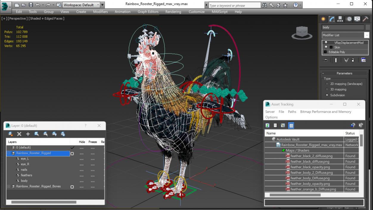 Rainbow Rooster Rigged 3D