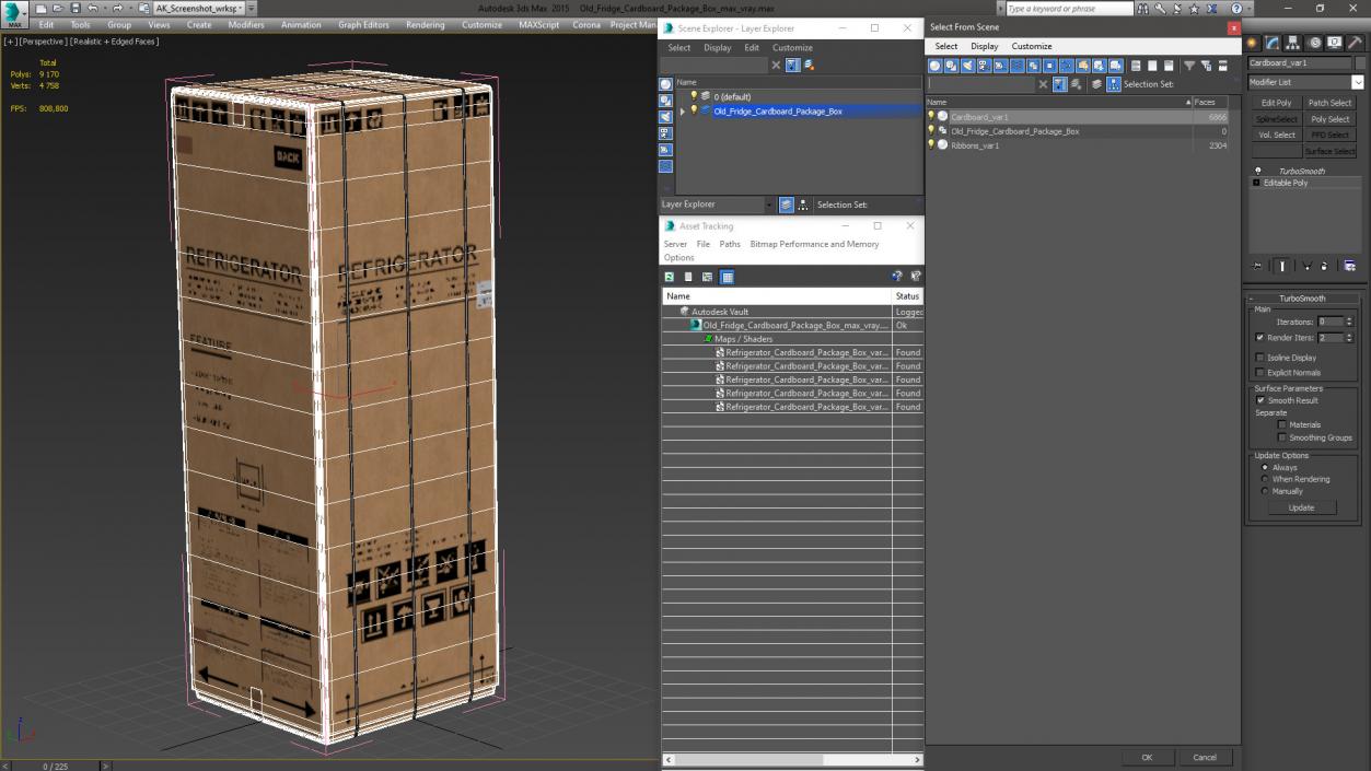 Old Fridge Cardboard Package Box 3D