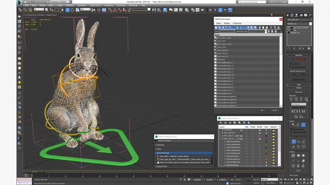 Hare with Fur Animated 2 3D model