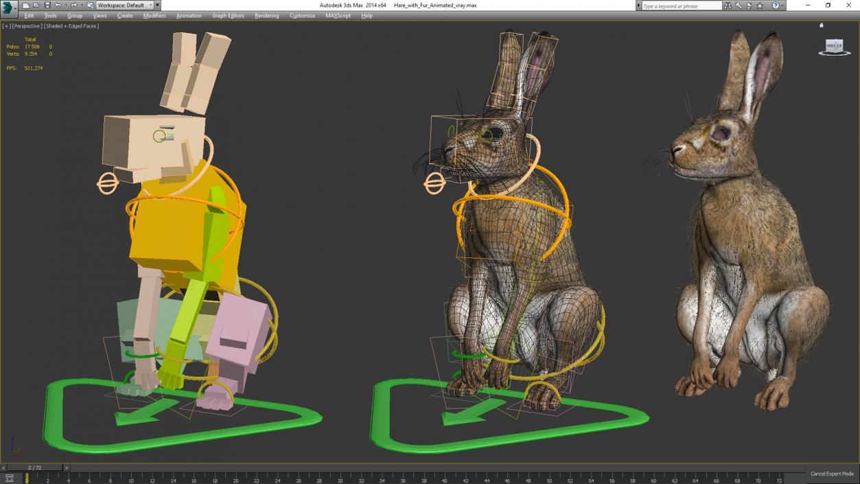 Hare with Fur Animated 2 3D model