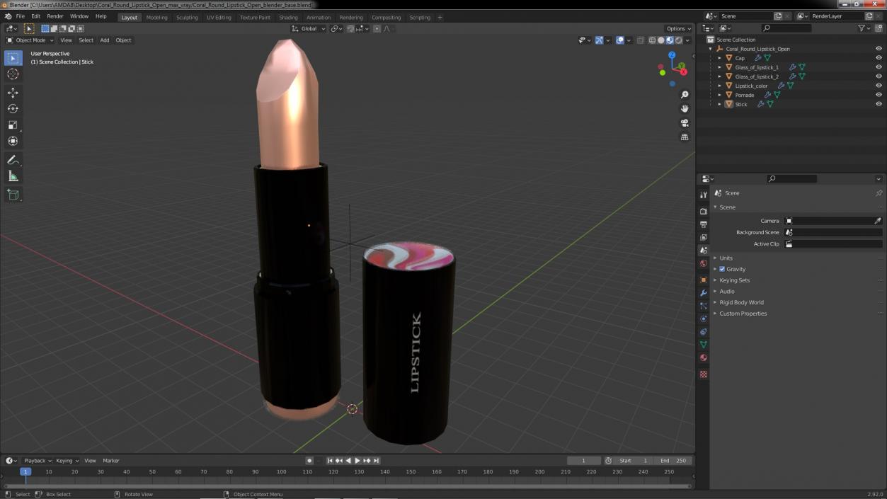 3D model Coral Round Lipstick Open