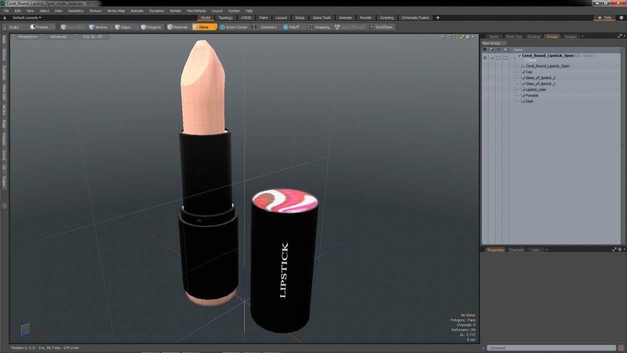 3D model Coral Round Lipstick Open