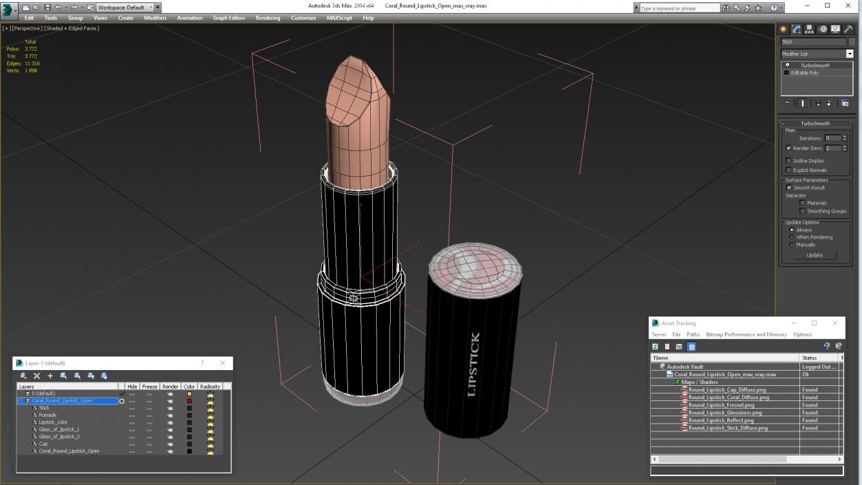 3D model Coral Round Lipstick Open