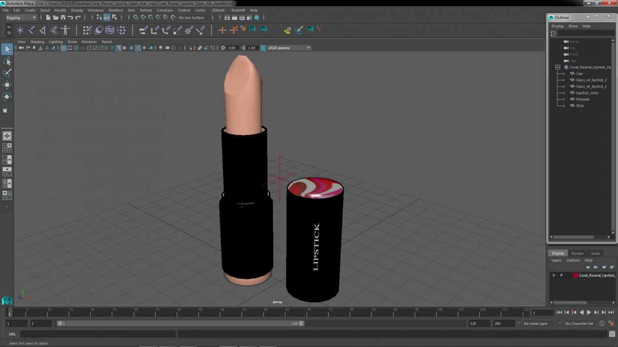 3D model Coral Round Lipstick Open