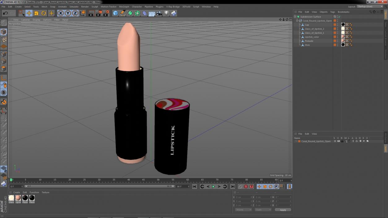 3D model Coral Round Lipstick Open