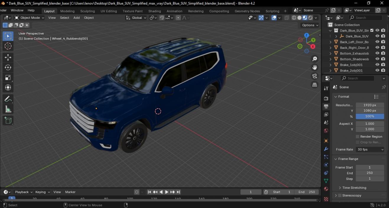 3D model Dark Blue  SUV Simplified