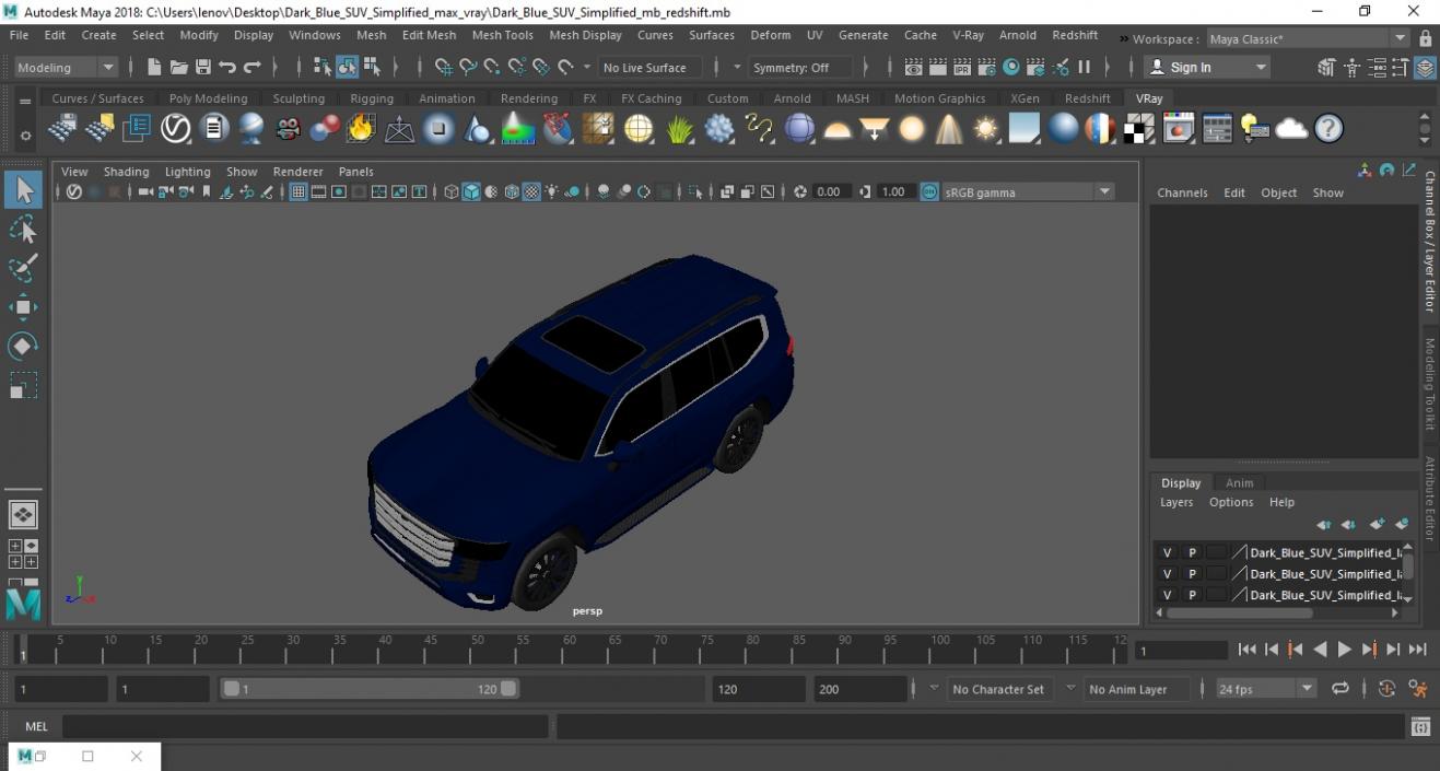 3D model Dark Blue  SUV Simplified