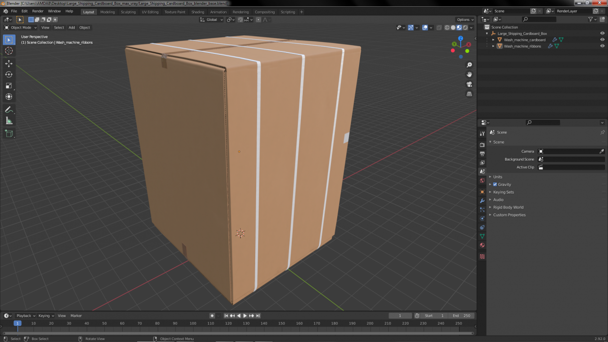 3D Large Shipping Cardboard Box model