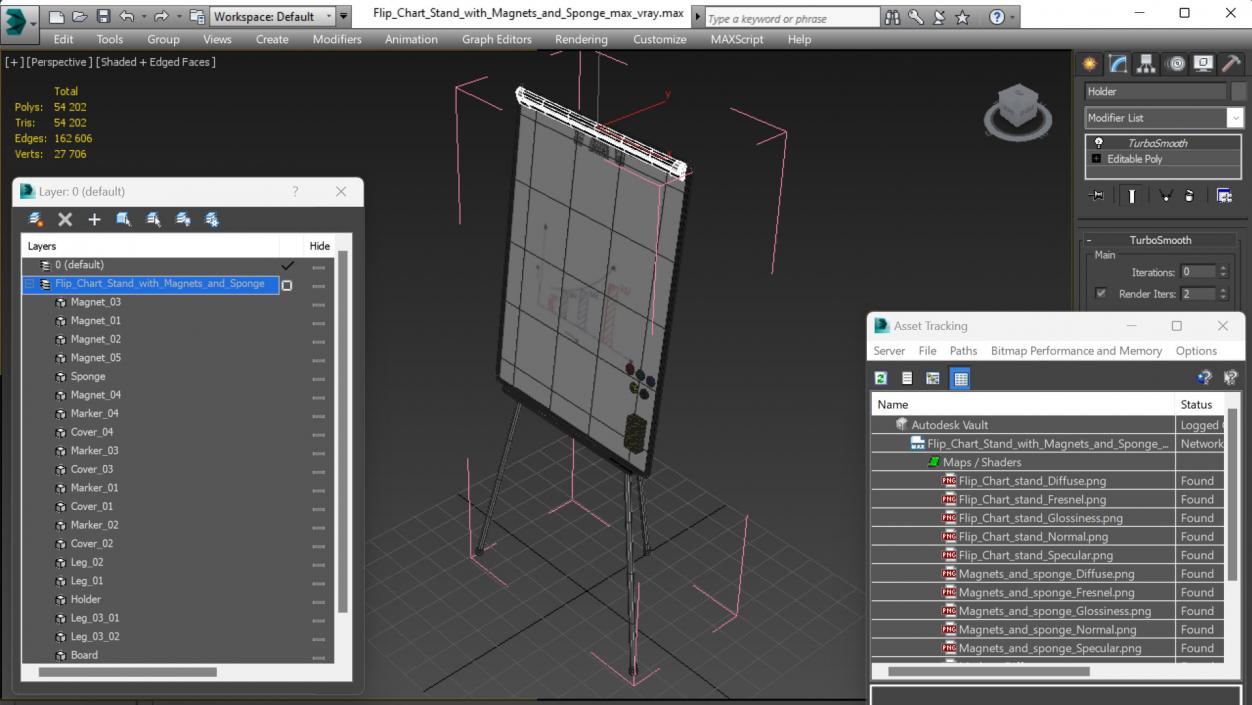 3D model Flip Chart Stand with Magnets and Sponge