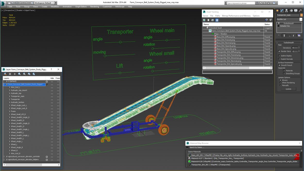 3D Farm Conveyor Belt System Dusty Rigged model