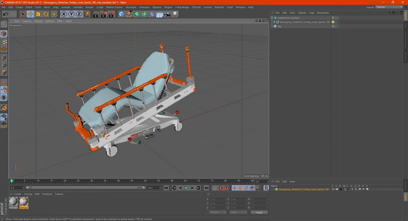 Emergency Stretcher Trolley Linet Sprint 100 3D model