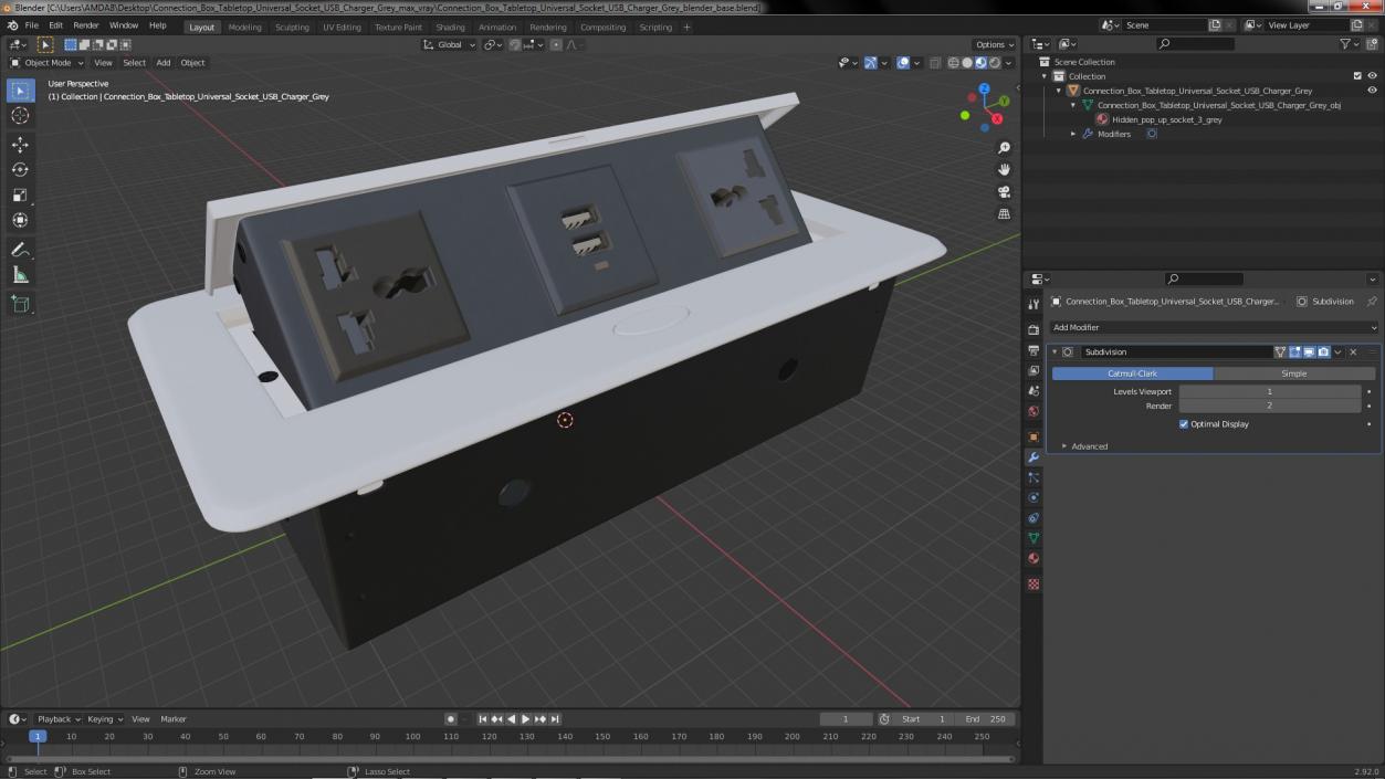 3D model Connection Box Tabletop Universal Socket USB Charger Grey(1)