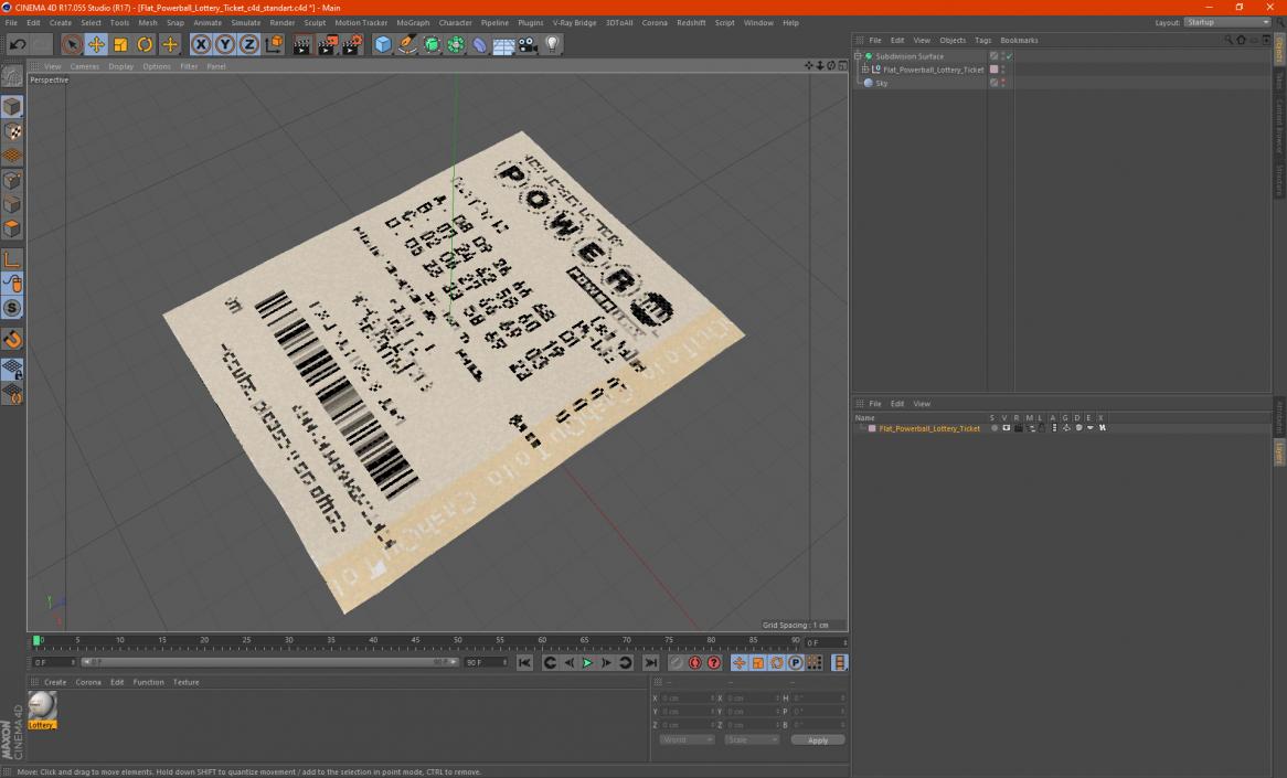 Flat Powerball Lottery Ticket 3D model