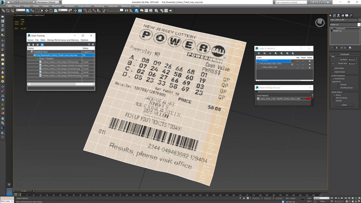 Flat Powerball Lottery Ticket 3D model