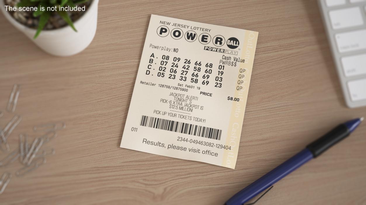 Flat Powerball Lottery Ticket 3D model