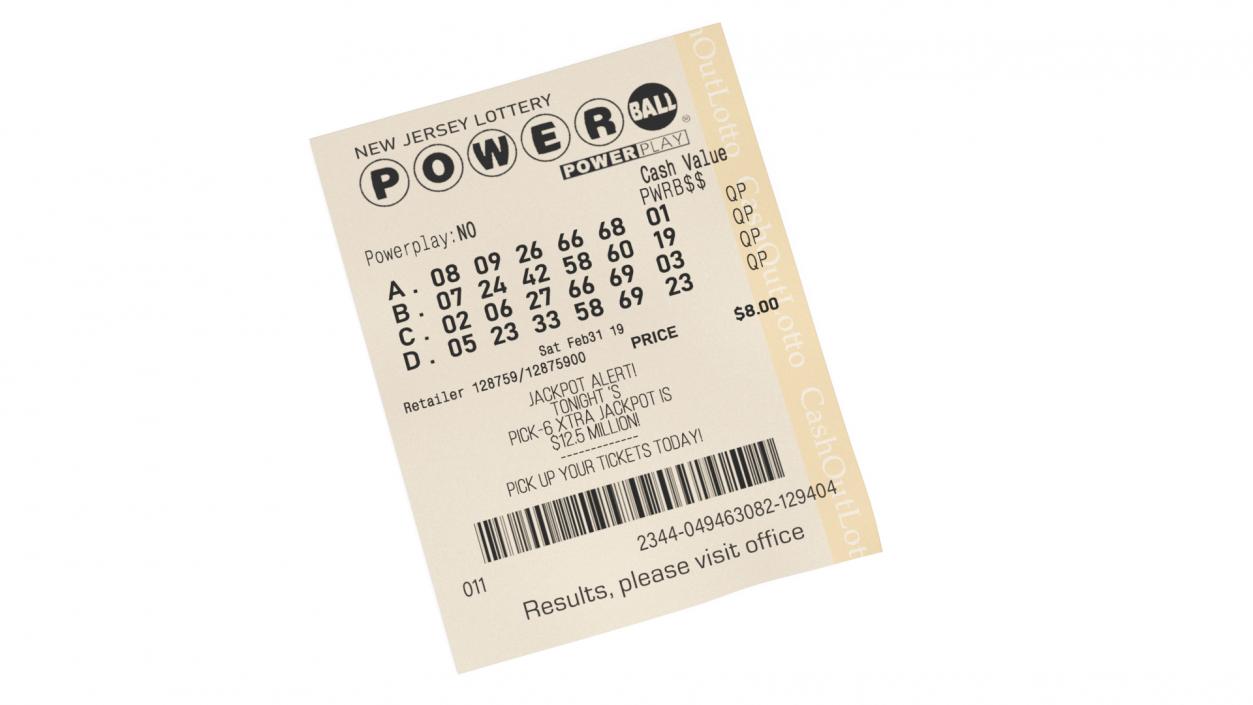 Flat Powerball Lottery Ticket 3D model