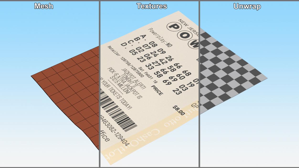 Flat Powerball Lottery Ticket 3D model