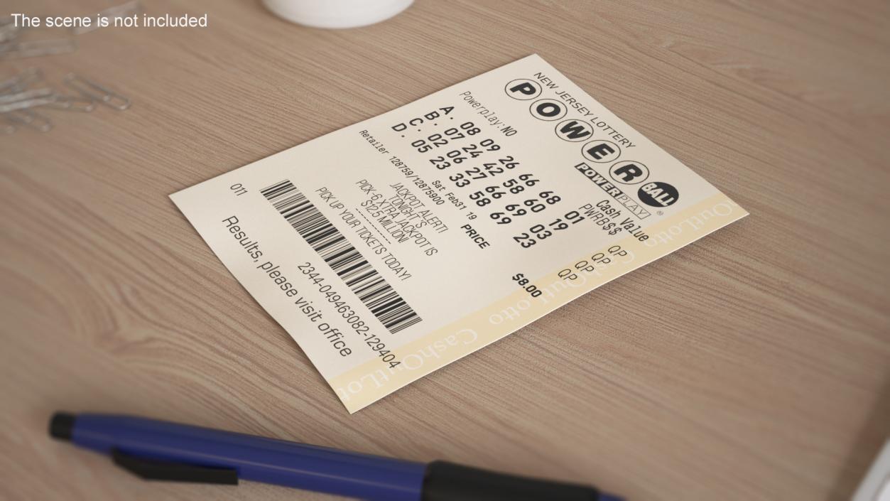 Flat Powerball Lottery Ticket 3D model