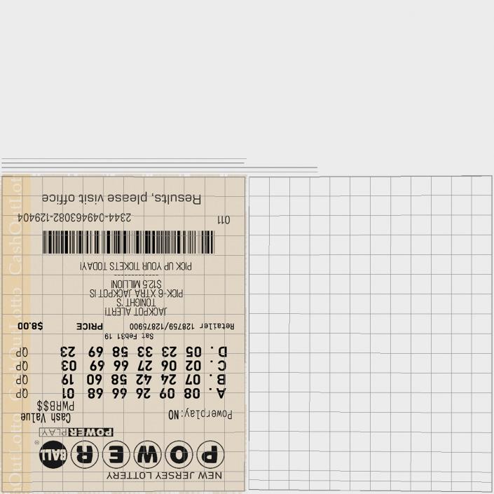 Flat Powerball Lottery Ticket 3D model