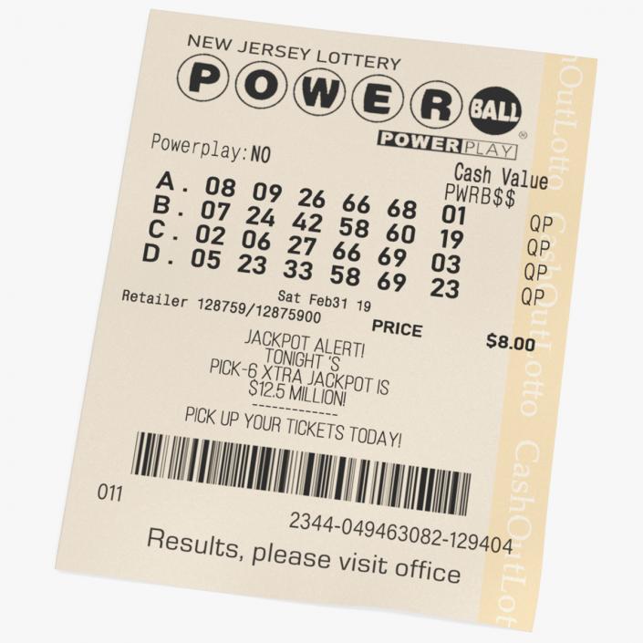 Flat Powerball Lottery Ticket 3D model