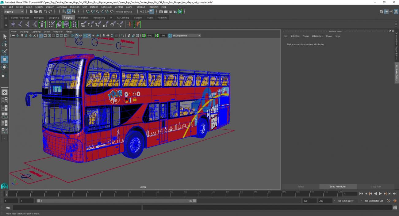 3D Open Top Double Decker Hop On Off Tour Bus Rigged for Maya model