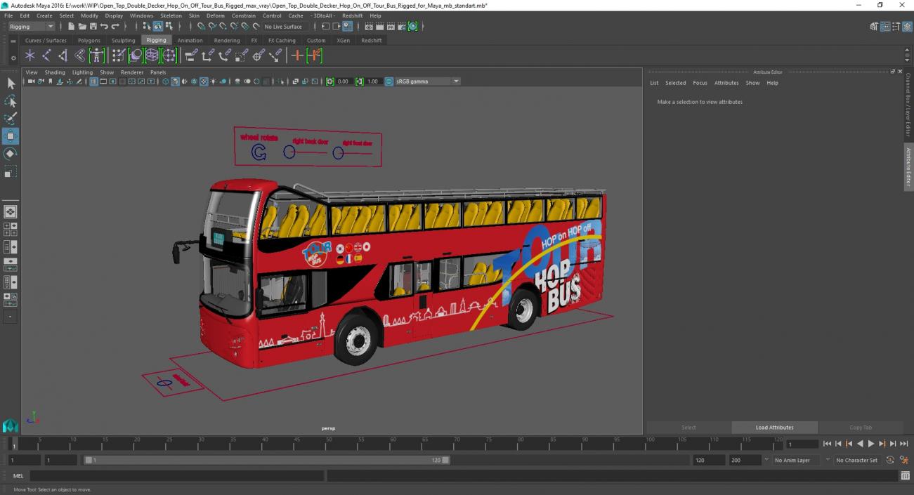 3D Open Top Double Decker Hop On Off Tour Bus Rigged for Maya model