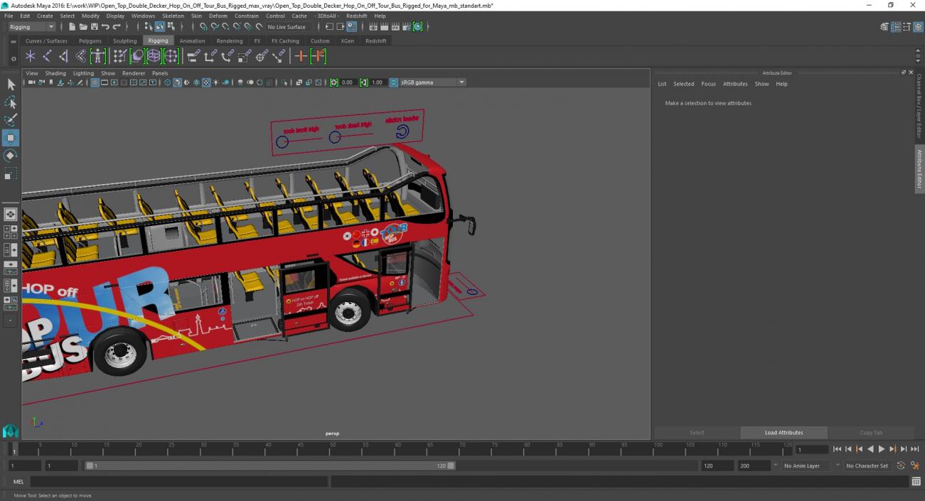 3D Open Top Double Decker Hop On Off Tour Bus Rigged for Maya model