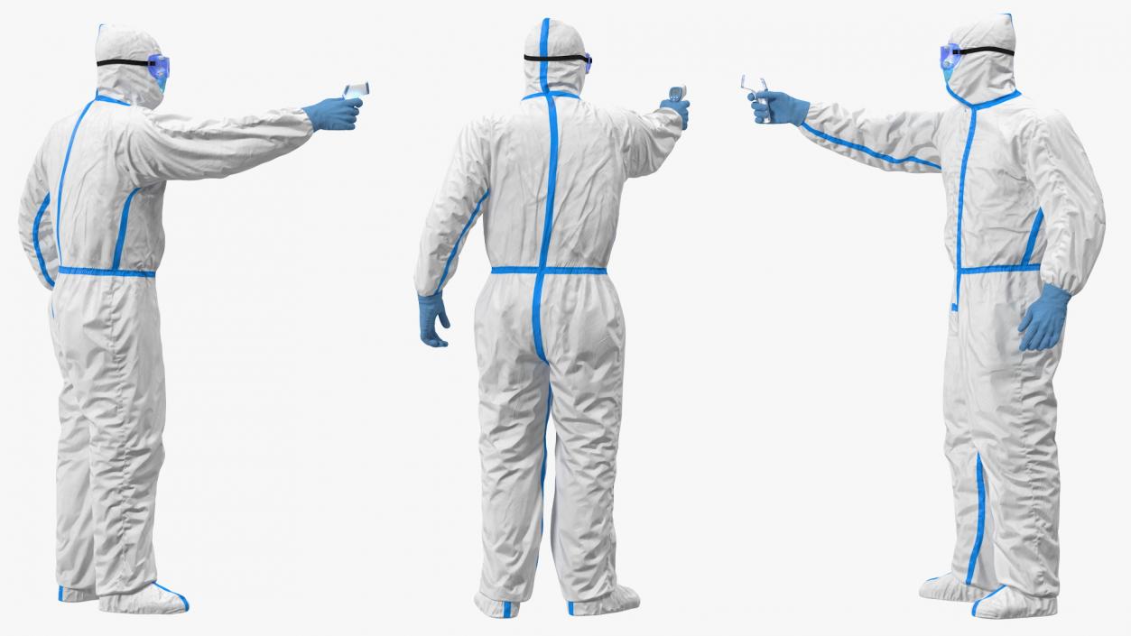 3D model Man Disposable Medical Protective Suit with Thermometer